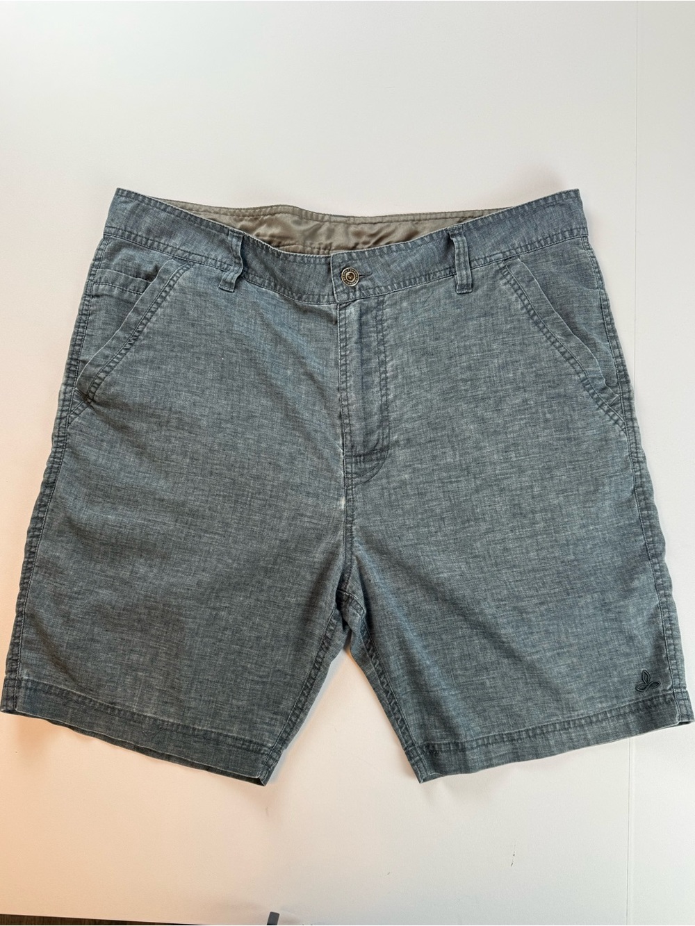prAna Mens Hemp Blend Hybrid Outdoor Shorts Gray Blue Sz 36 Travel Hiking Casual
